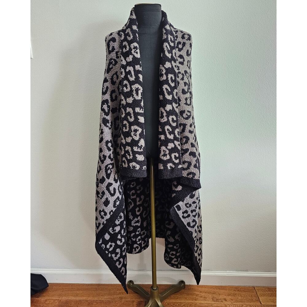 EUC Barefoot Dreams Black/Gray Leopard Long Cardigan Soft Blanket Sweater